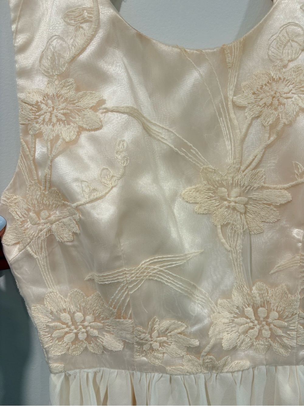 Cream Embroidered Open Back Chiffon Dress Fairycore Coquette - Picture 5 of 7